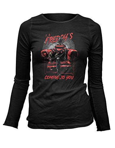 Damen T-Shirt Longsleeve 1.2. Freddy Kommt vorbei Nightmare, Farbe:Schwarz, Größe:S von Monkey Print