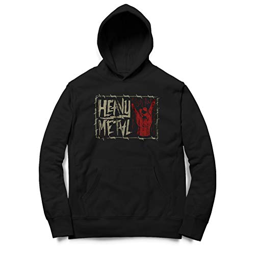 Herren Hoodie Kapuzenpullover Heavy Metal Pommesgabel Rock Musik Fan, Farbe:Schwarz, Größe:4XL von Monkey Print