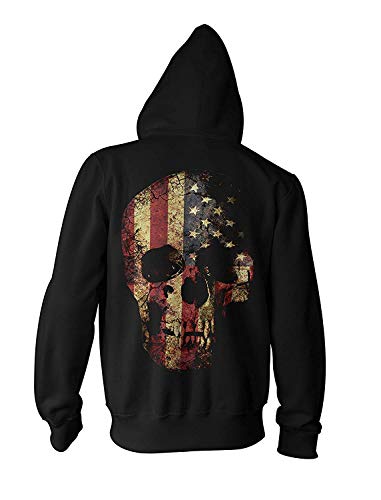 Herren Kapuzenpullover Zipper USA Totenkopf Rock Grunge Skull Biker Hoodie von Monkey Print