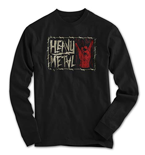 Herren Longsleeve T-Shirt Heavy Metal Pommesgabel Rock Musik Fan, Farbe:Schwarz, Größe:L von Monkey Print