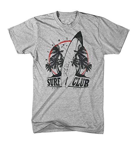 Herren T-Shirt Best Style - Miami Surf Club Beach Wave Surfboard, Farbe:Graumaliert, Größe:XL von Monkey Print