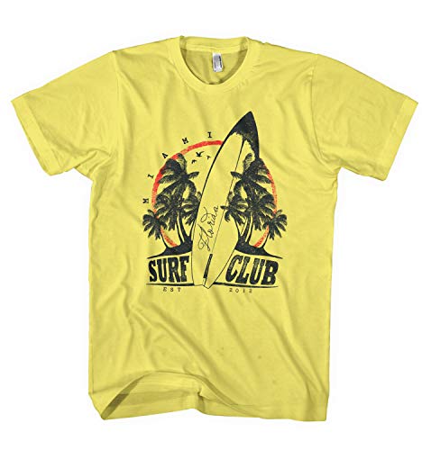 Herren T-Shirt Best Style - Miami Surf Club Beach Wave Surfboard, Größe:XL, Farbe:Gelb von Monkey Print