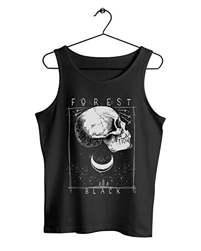 Herren Tank Top Muscle Shirt Forest Black Skull Gothic Moon, Farbe:Schwarz, Größe:L von Monkey Print