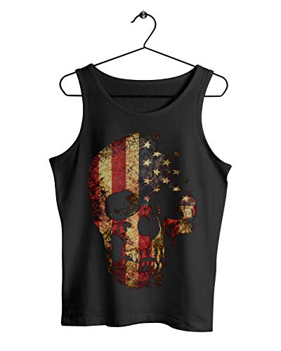 Herren Tank Top Muscle Shirt USA Totenkopf Rock Grunge Skull Biker Hemd, Farbe:Schwarz, Größe:3XL von Monkey Print