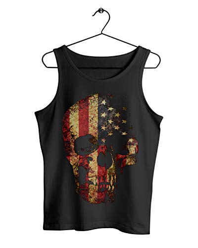 Herren Tank Top Muscle Shirt USA Totenkopf Rock Grunge Skull Biker Hemd, Farbe:Schwarz, Größe:5XL von Monkey Print