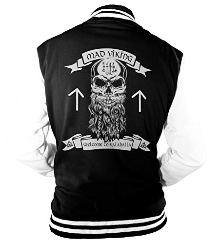 Monkey Print Herren Collegejacke MAD Viking Valhalla Thor Odin Wotan, Farbe:Schwarz, Größe:XXL von Monkey Print