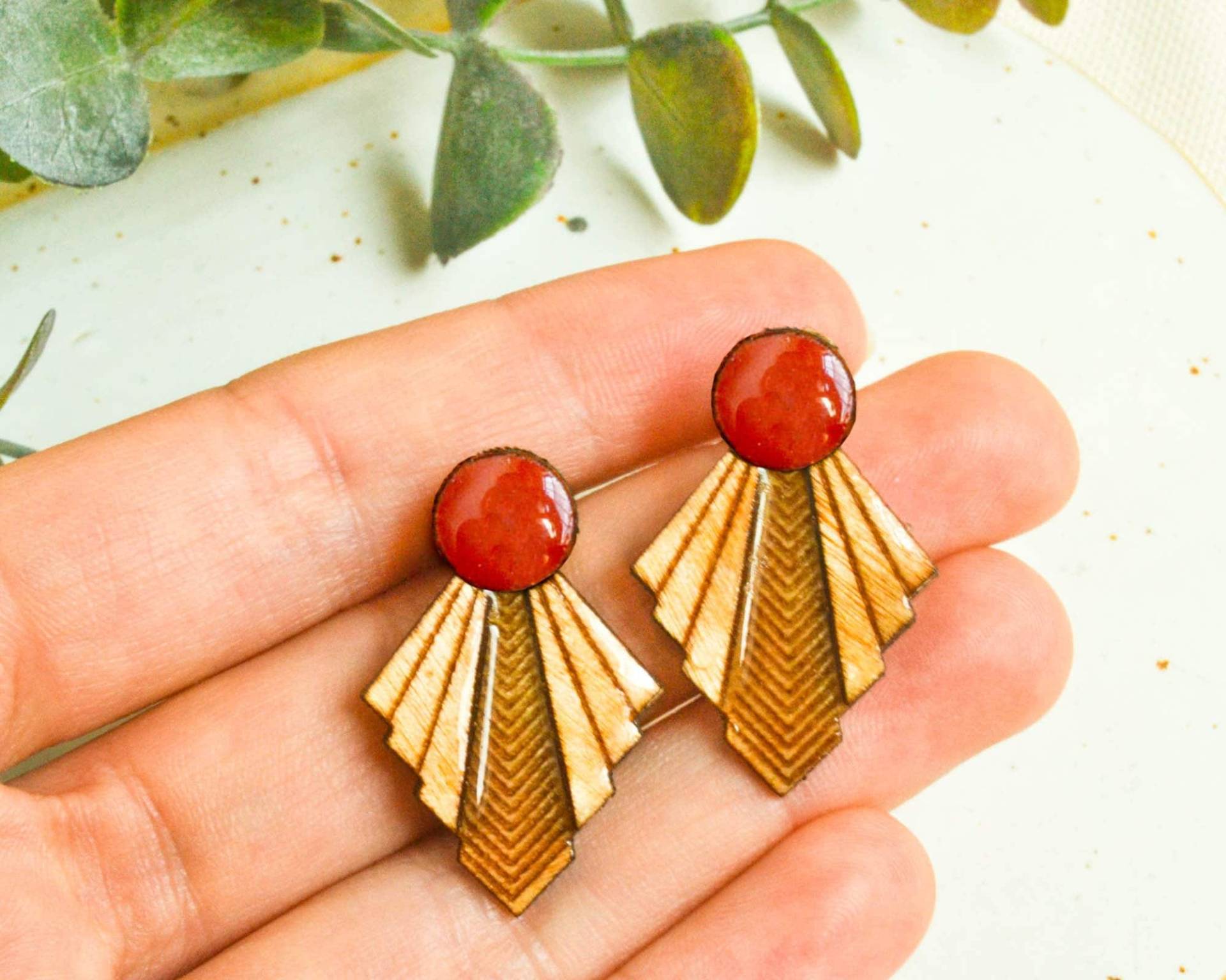 Art Deco Stil Ohrringe, Statement Vintage Ohrstecker, Mid Century Modern Große Ohrstecker Handgemachte Frauen Geschenke von Monkeywoodstudio