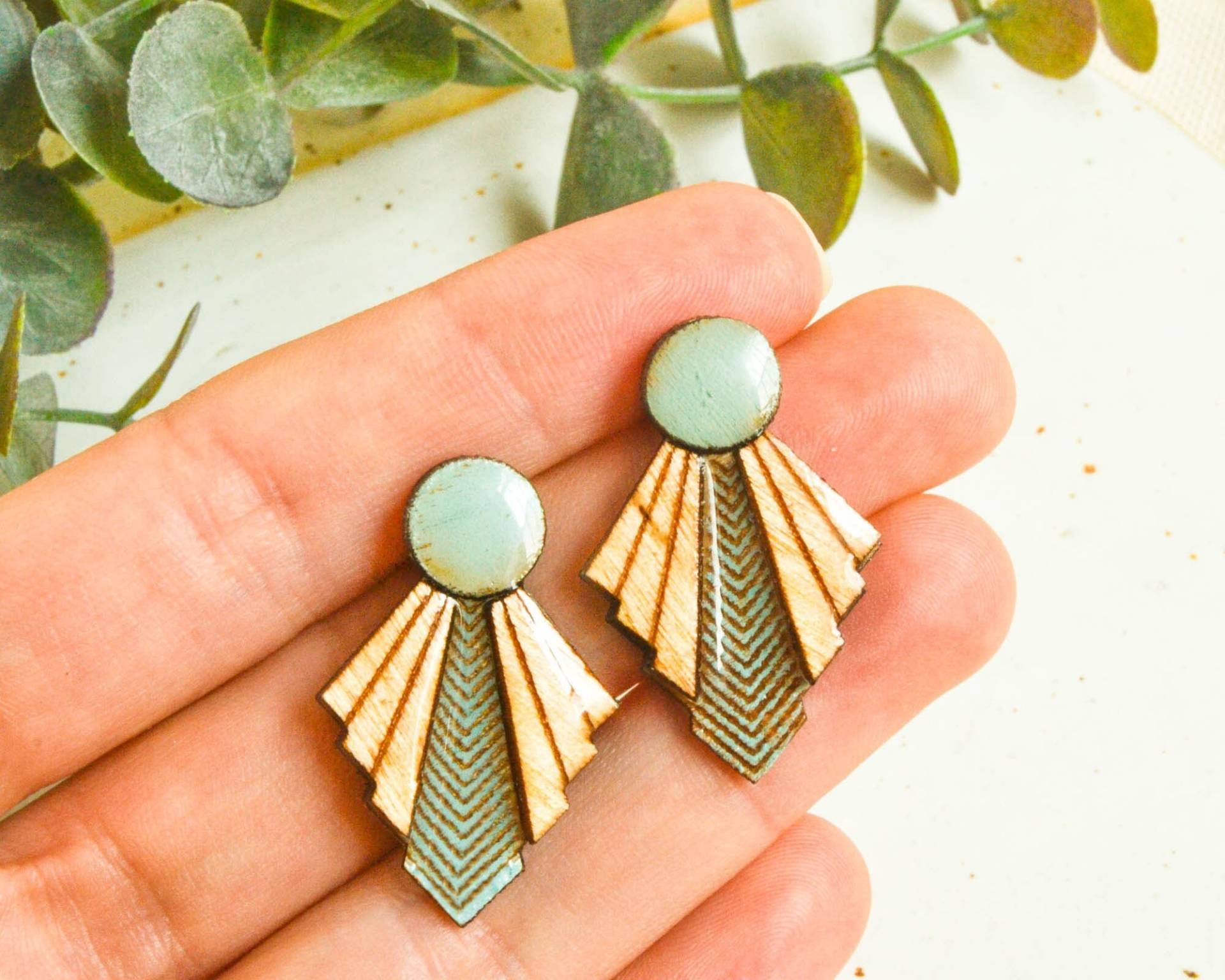 Mid Century Modern Ohrringe, Blaue Art Deco Ohrringe Vintage, Statement Ohrstecker Für Frauen, Einzigartiger Schmuck Geschenk von Monkeywoodstudio