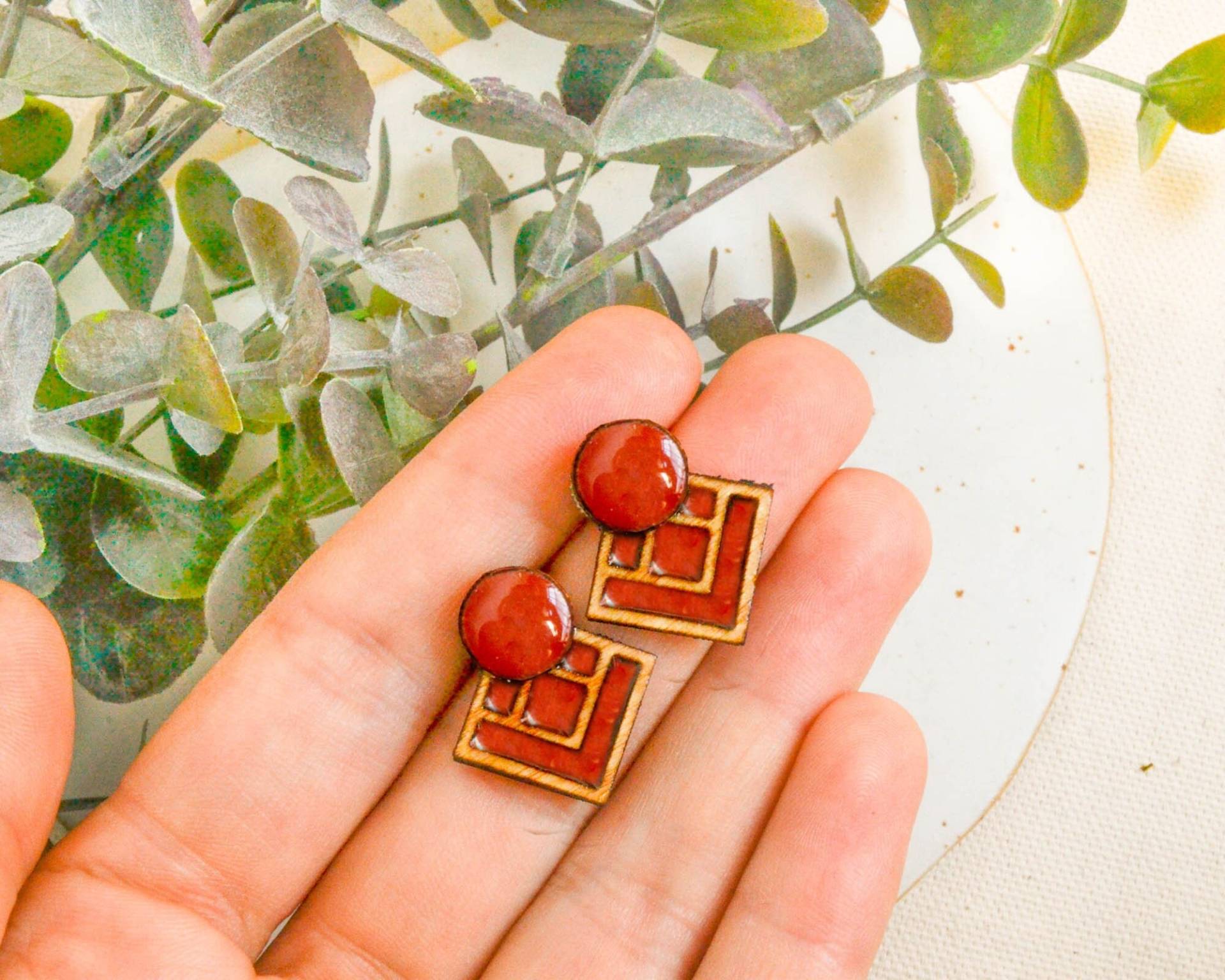 Vintage Moderne Ohrstecker, Statement Art Deco Stil Ohrringe, Jugendstil Rote Mid Century Schmuck Für Sie von Monkeywoodstudio