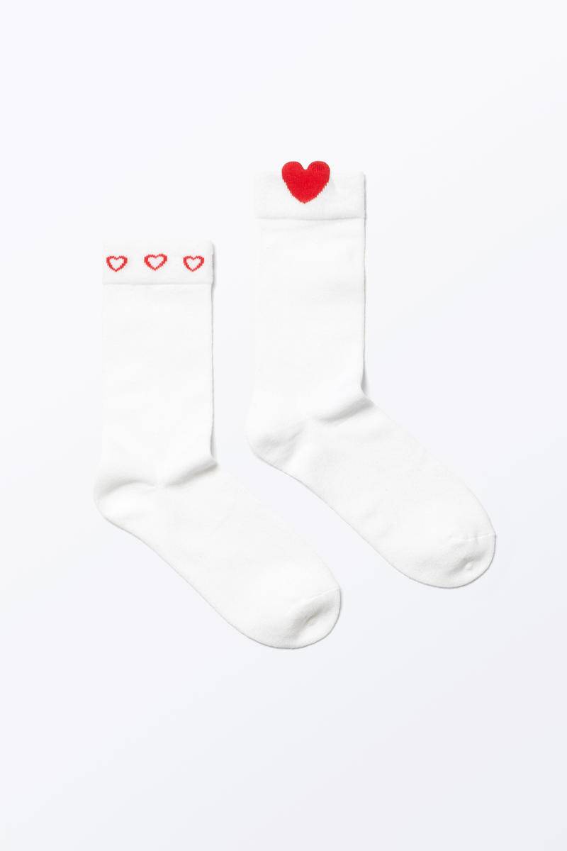 2Er-Pack Crew-Socken "Heart" - Weiß von Monki