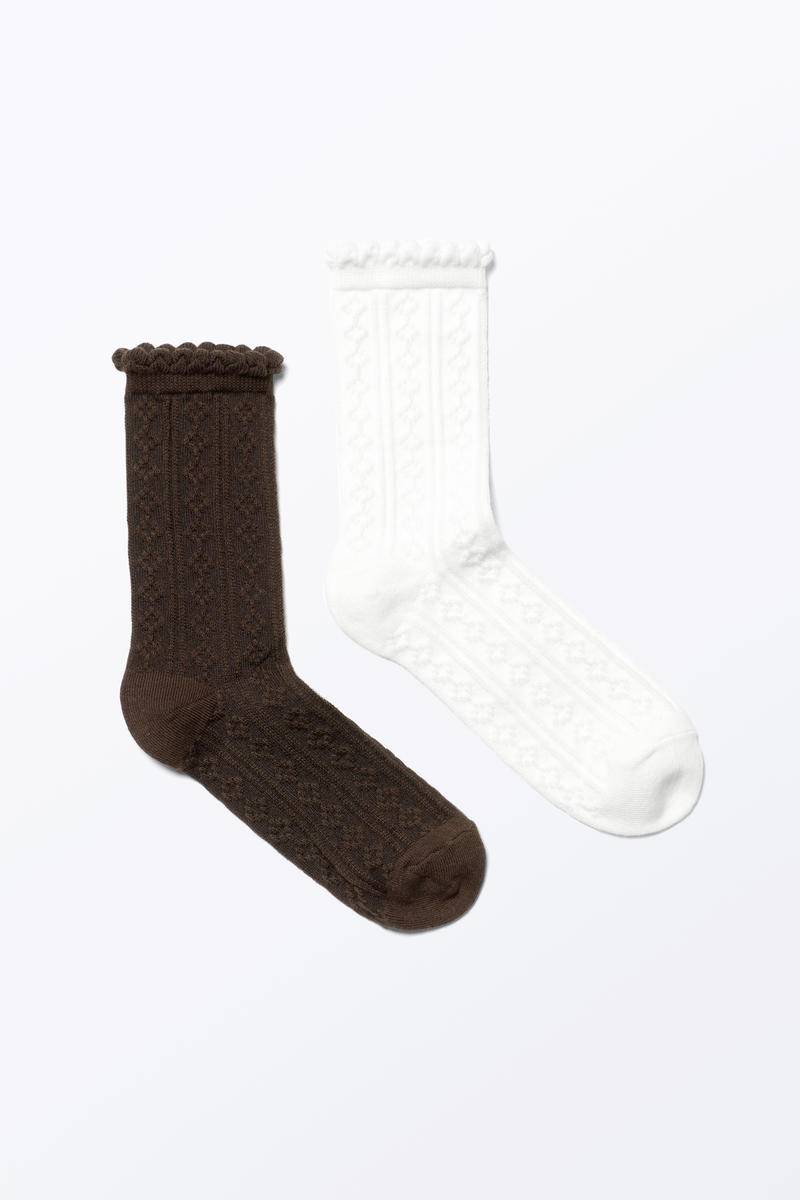 2Er-Pack Pointelle-Socken - Braun Weiß Mehrfarbig von Monki