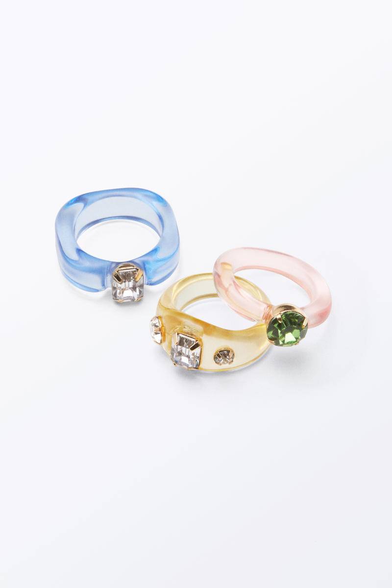 3Er-Pack Verspielte Ringe - Blau Rosa Gelb von Monki