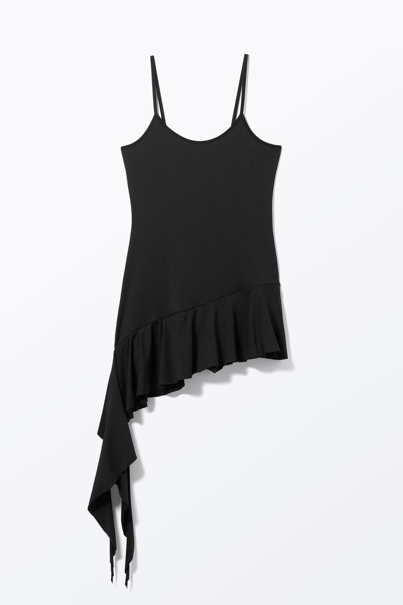 Ärmelloses, Asymmetrisches Mini-Skort-Kleid - Schwarz von Monki