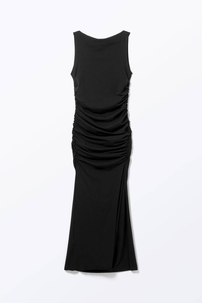 Ärmelloses, Gerafftes Kleid Mit U-Boot-Ausschnitt - Schwarz von Monki