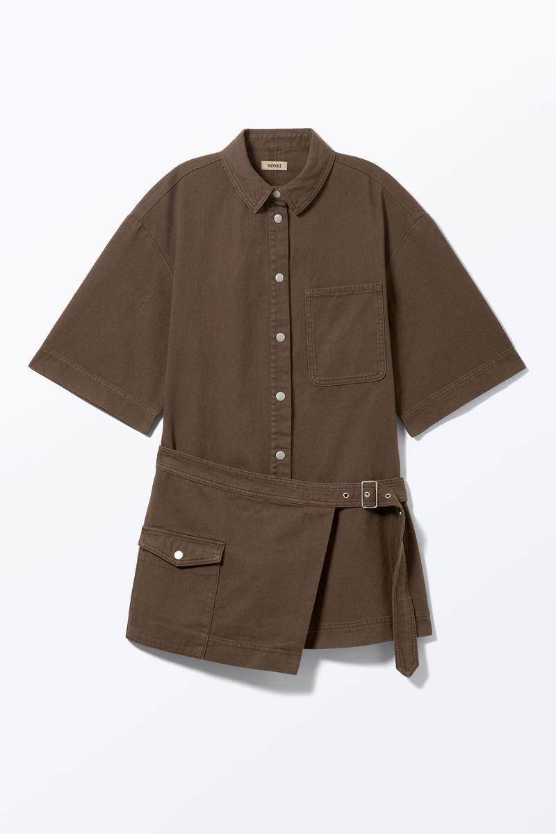 Asymmetrisches Minikleid Aus Twill Mit Gürtel - Braun von Monki