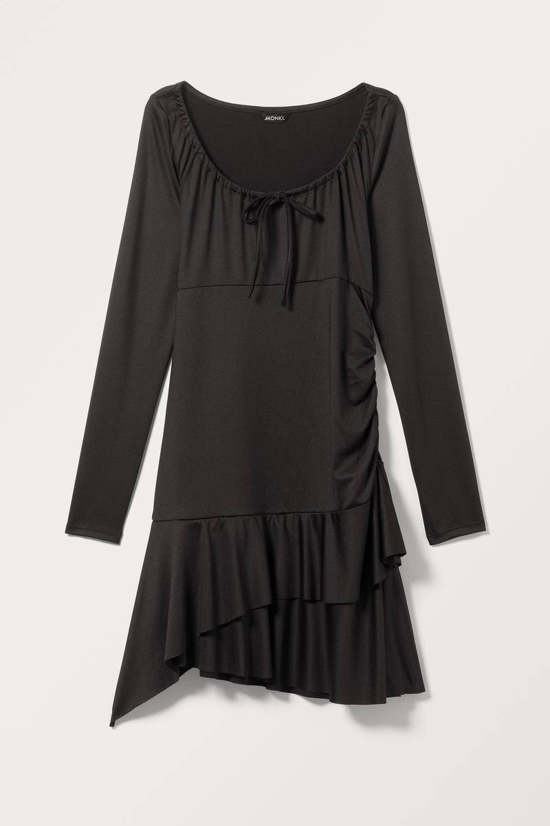 Asymmetrisches Rüschenkleid Mit Langen Ärmeln - Schwarz von Monki