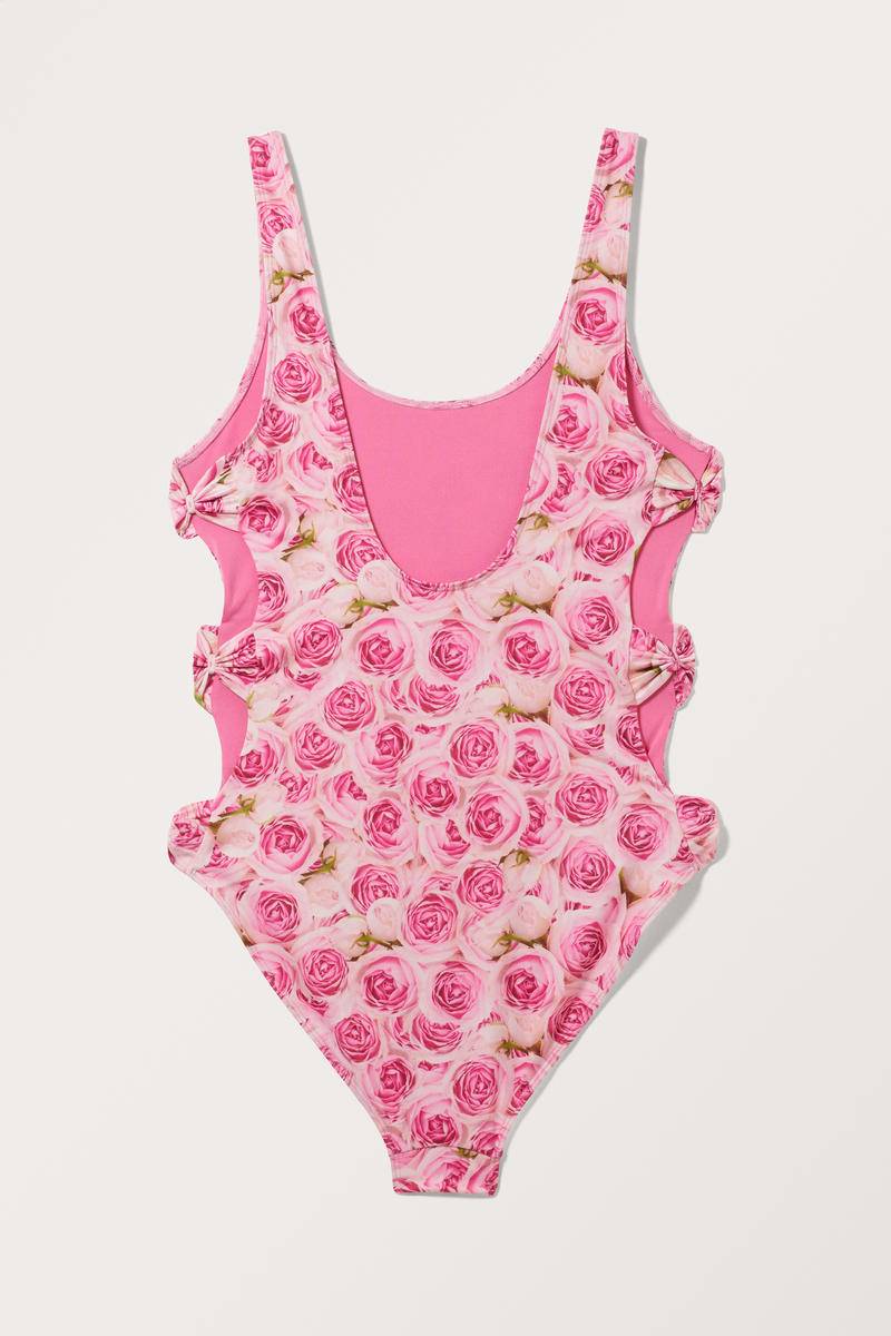 Badeanzug Mit Rosenmuster Und Schleifendetails - Rosa von Monki