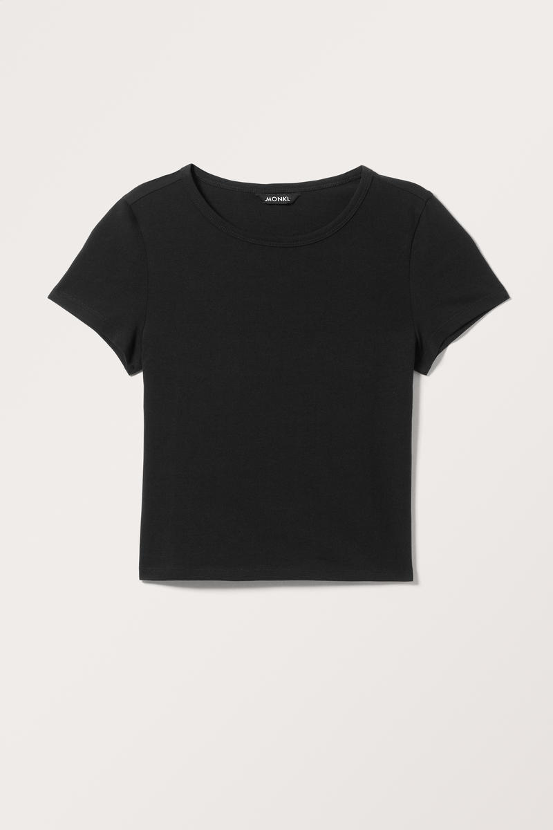 Bauchfreies, Körperbetontes Baumwoll-T-Shirt - Schwarz von Monki