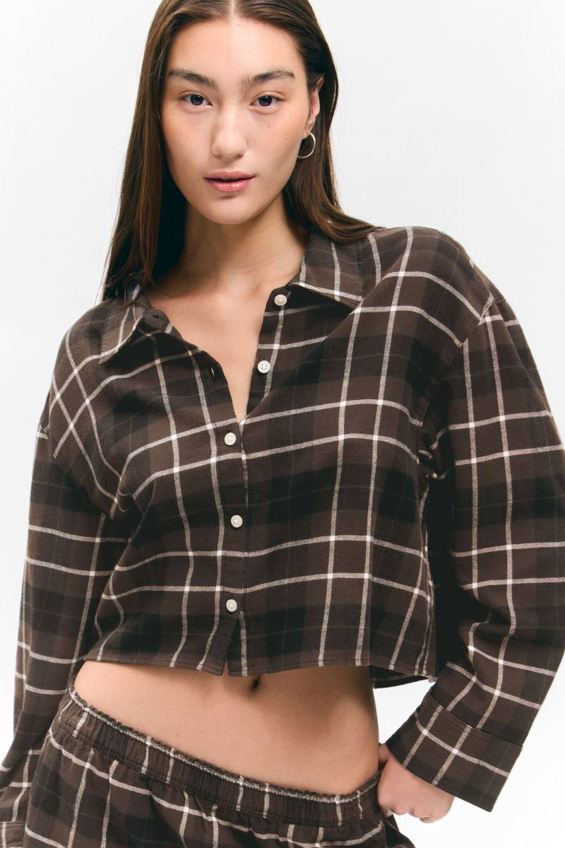 Cropped Checked Flannel Shirt von Weekday