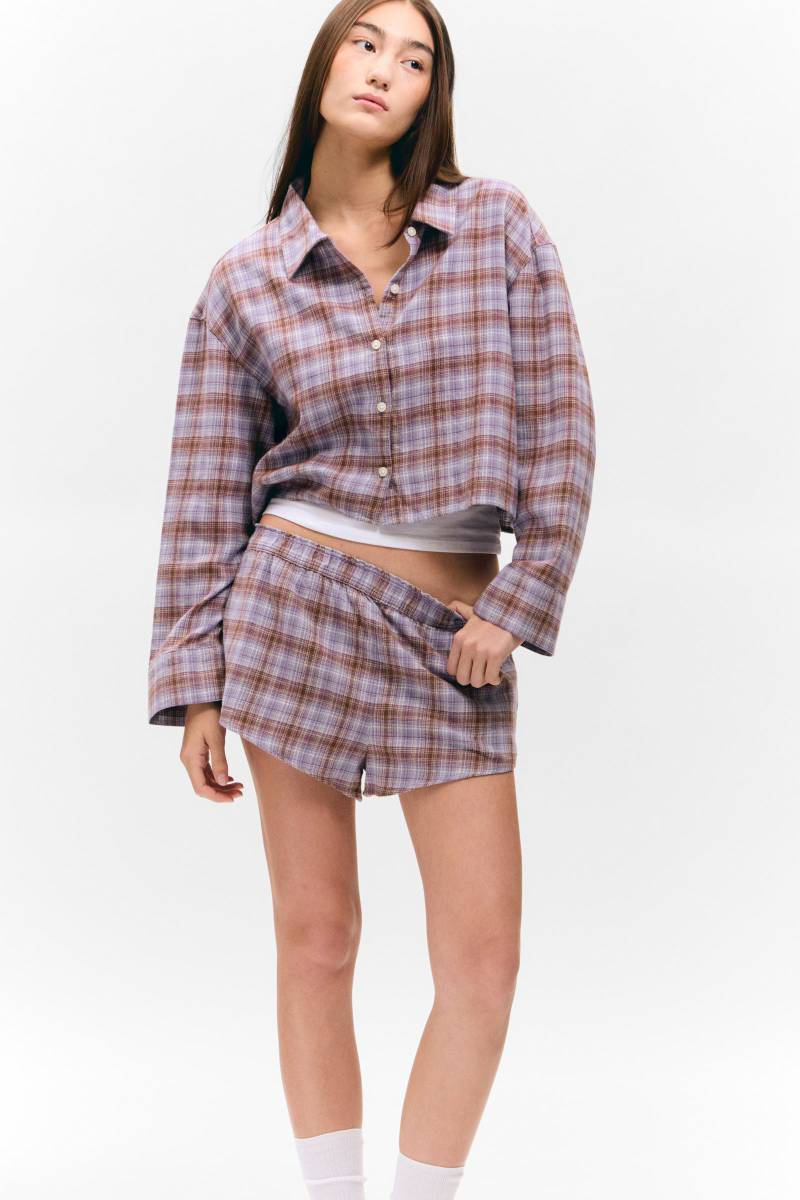 Cropped Checked Flannel Shirt von Weekday
