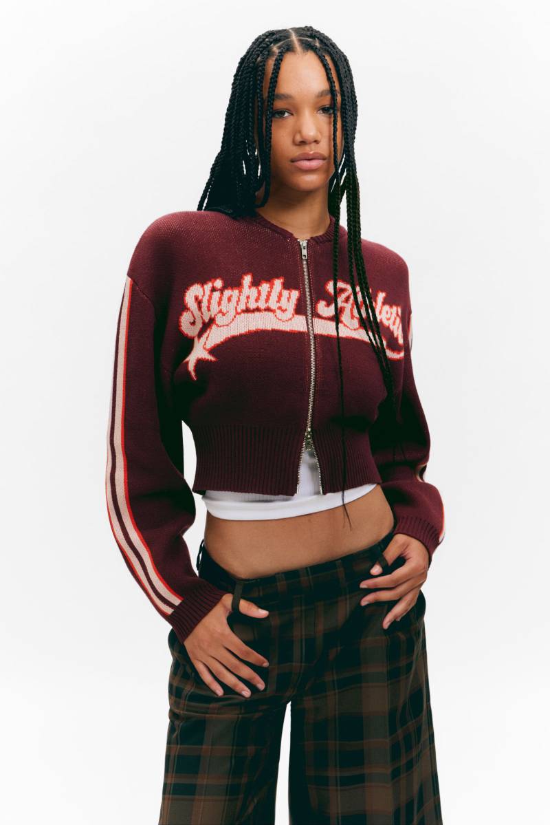 Cropped Jacquard Zip Cardigan von Monki