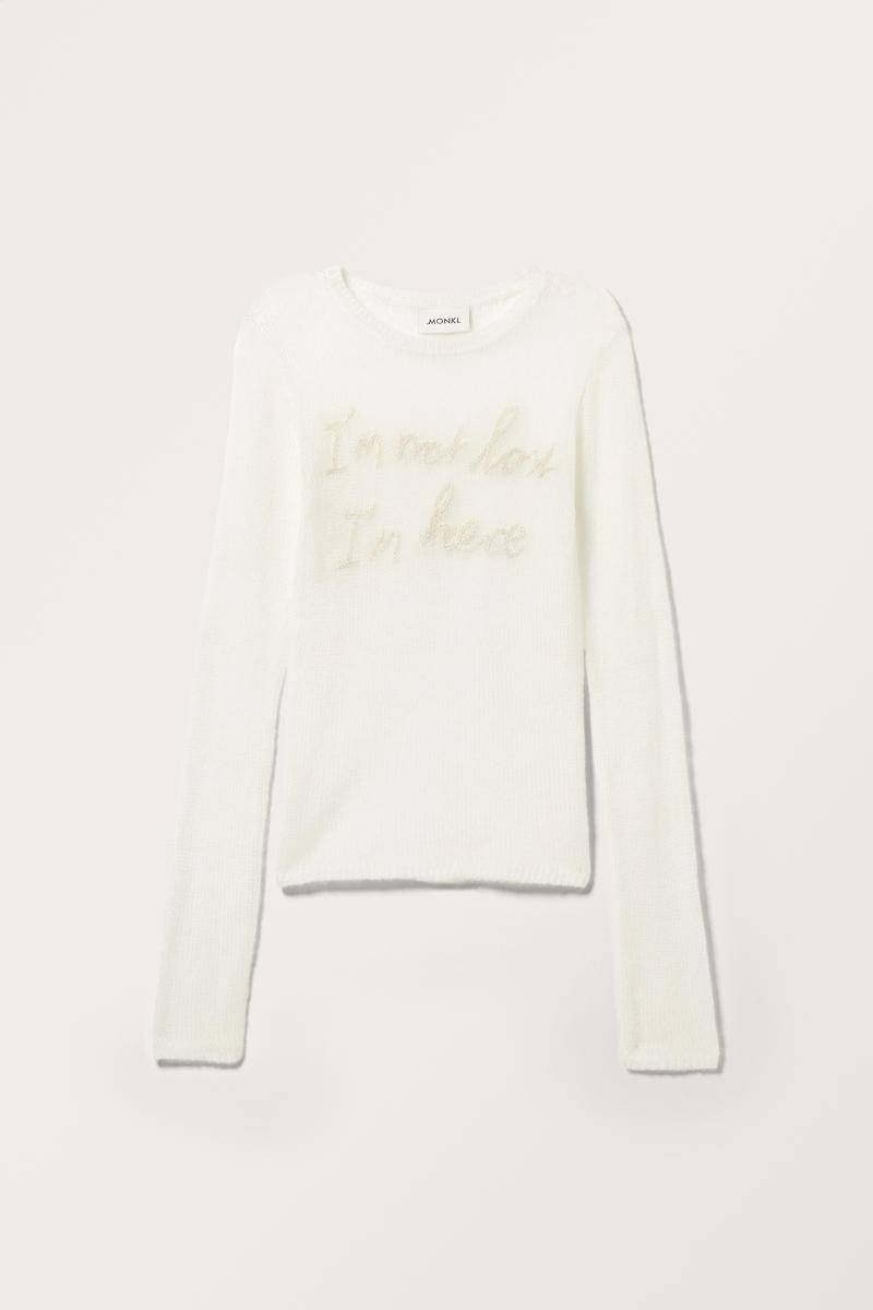 Durchsichtiges Langsleeve-Stricktop Mit Grafik - Weiß von Monki