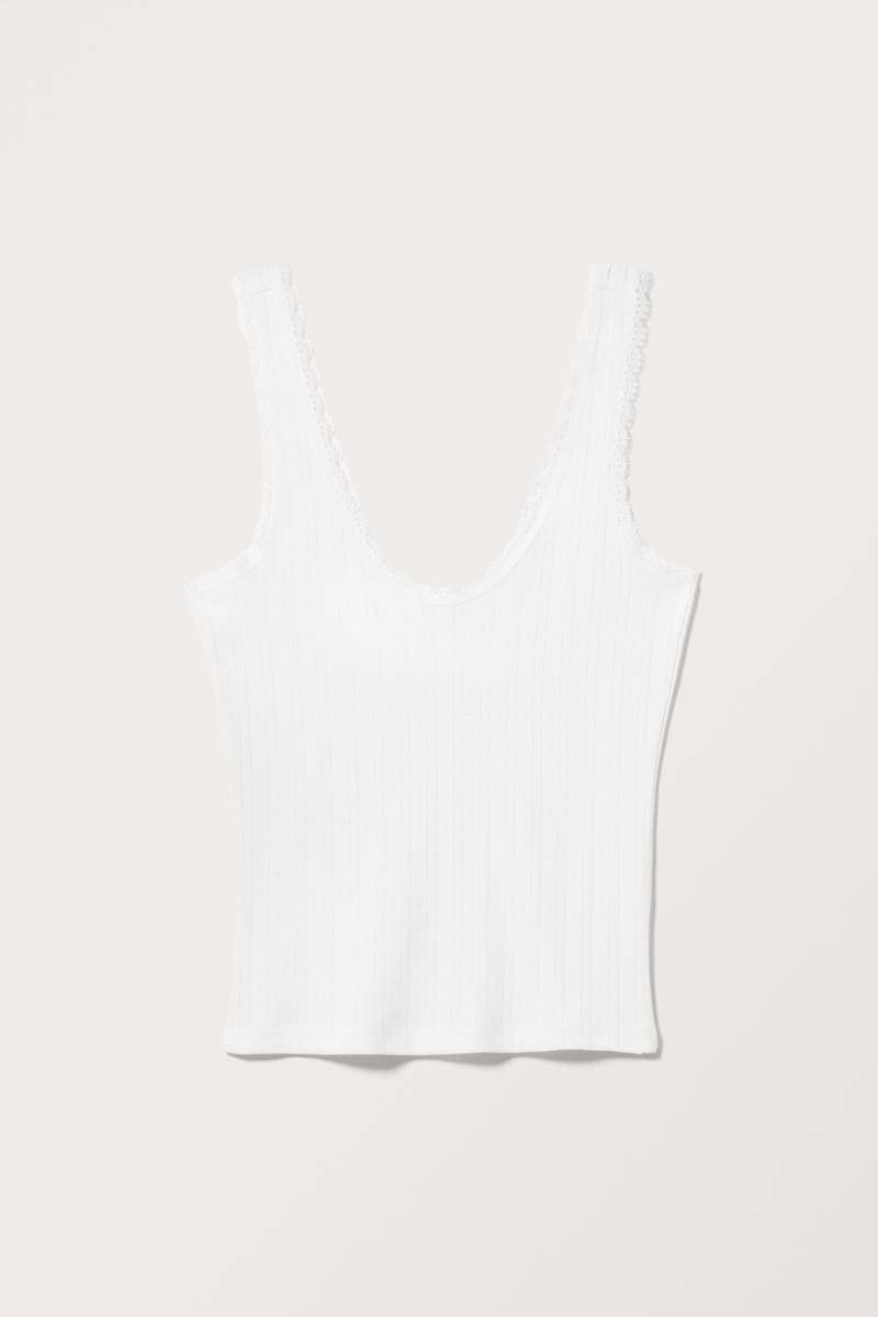 Enganliegendes Pointelle-Tanktop Mit Spitze - Weiß von Monki