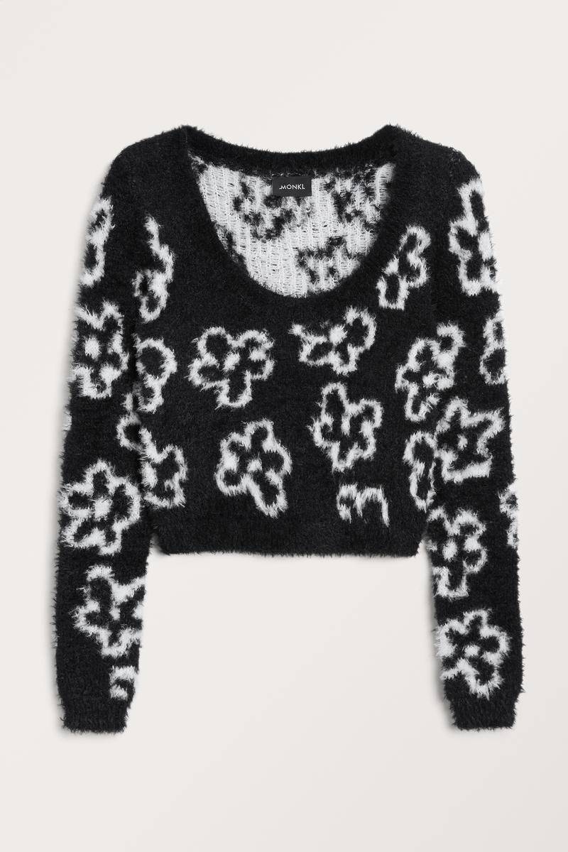 Flauschiger Strickpullover Mit U-Boot-Ausschnitt - Schwarz Weiß Mehrfarbig von Monki
