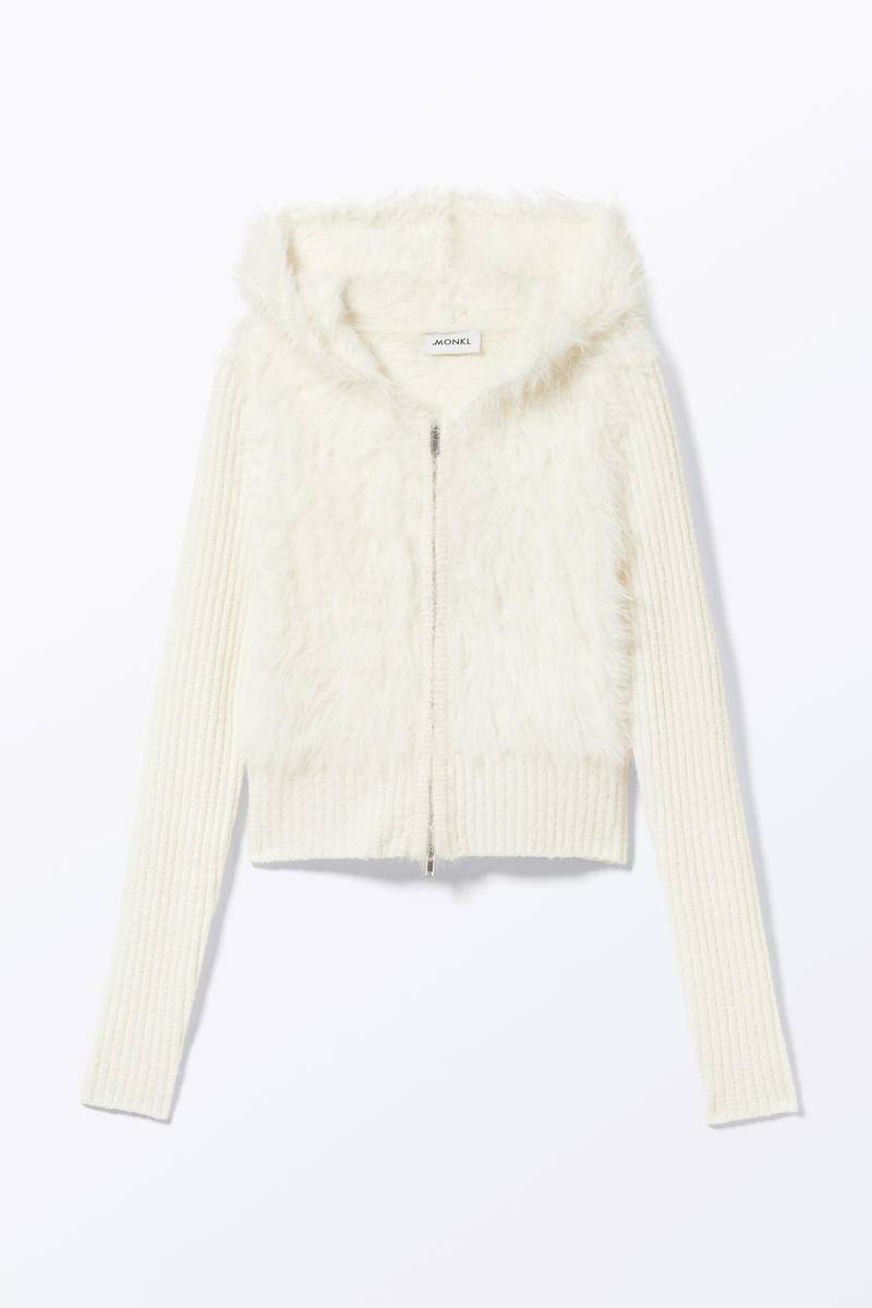 Flauschiger Zip-Hoodie Aus Strick - Weiß von Monki
