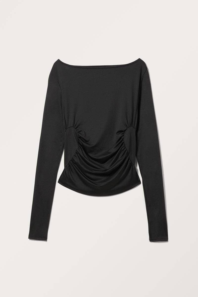 Gerafftes Longsleeve-Top Mit U-Boot-Ausschnitt - Grau von Monki