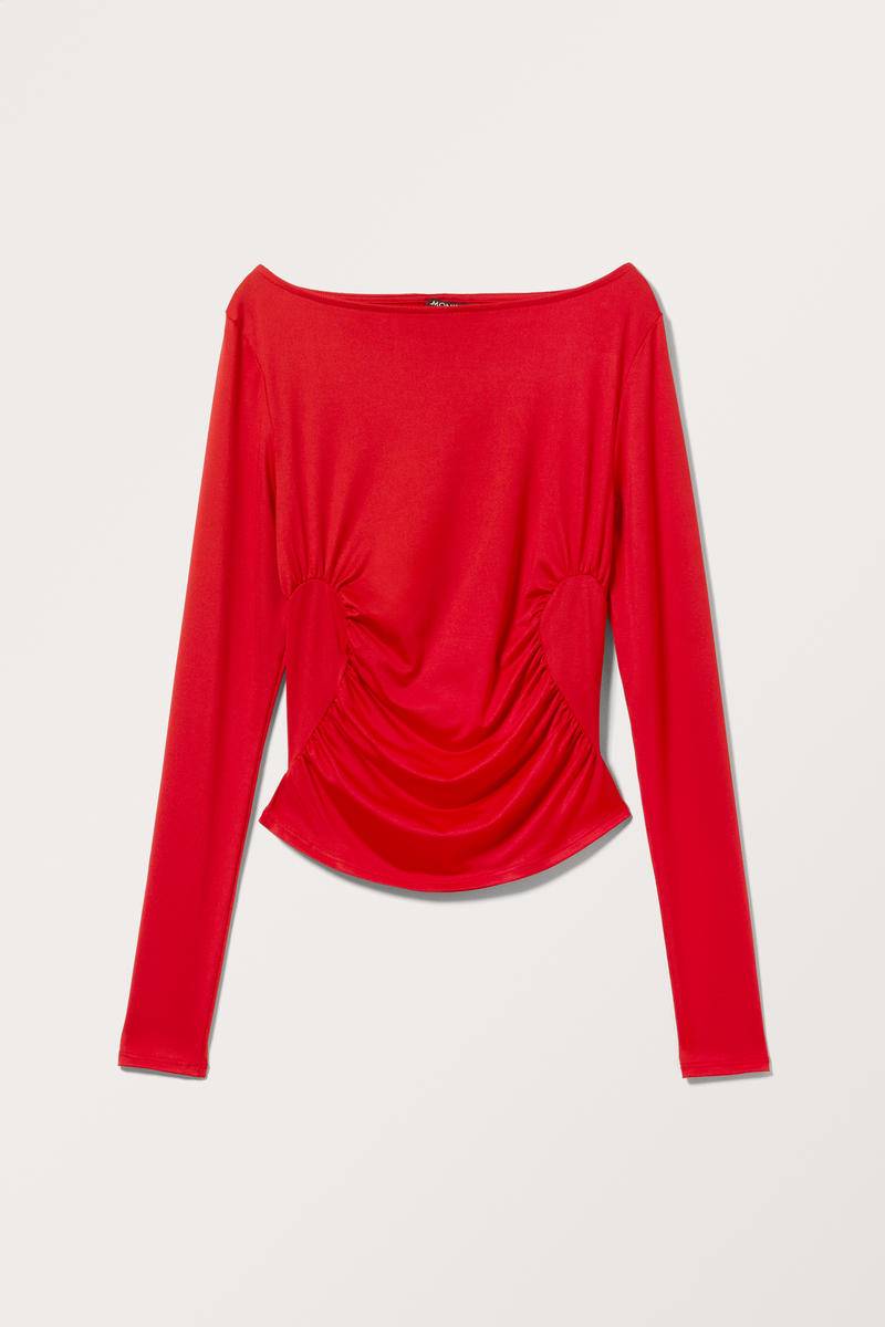 Gerafftes Longsleeve-Top Mit U-Boot-Ausschnitt - Rot von Monki