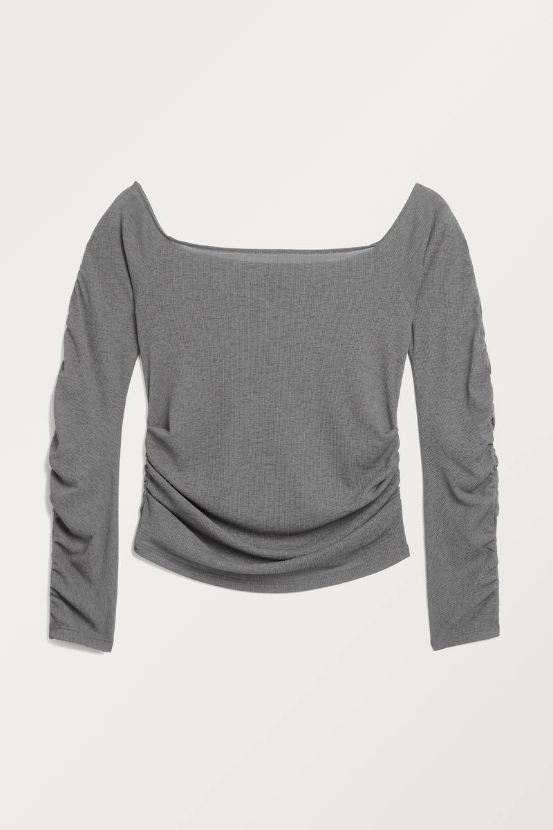Gerafftes Und Geripptes Schulterfreies Oberteil - Grau von Monki