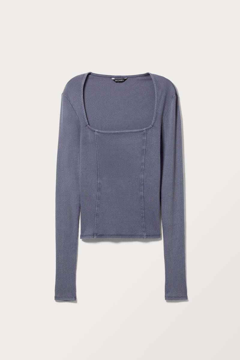 Geripptes Longsleeve Mit Quadratischem Ausschnitt - Blau von Monki
