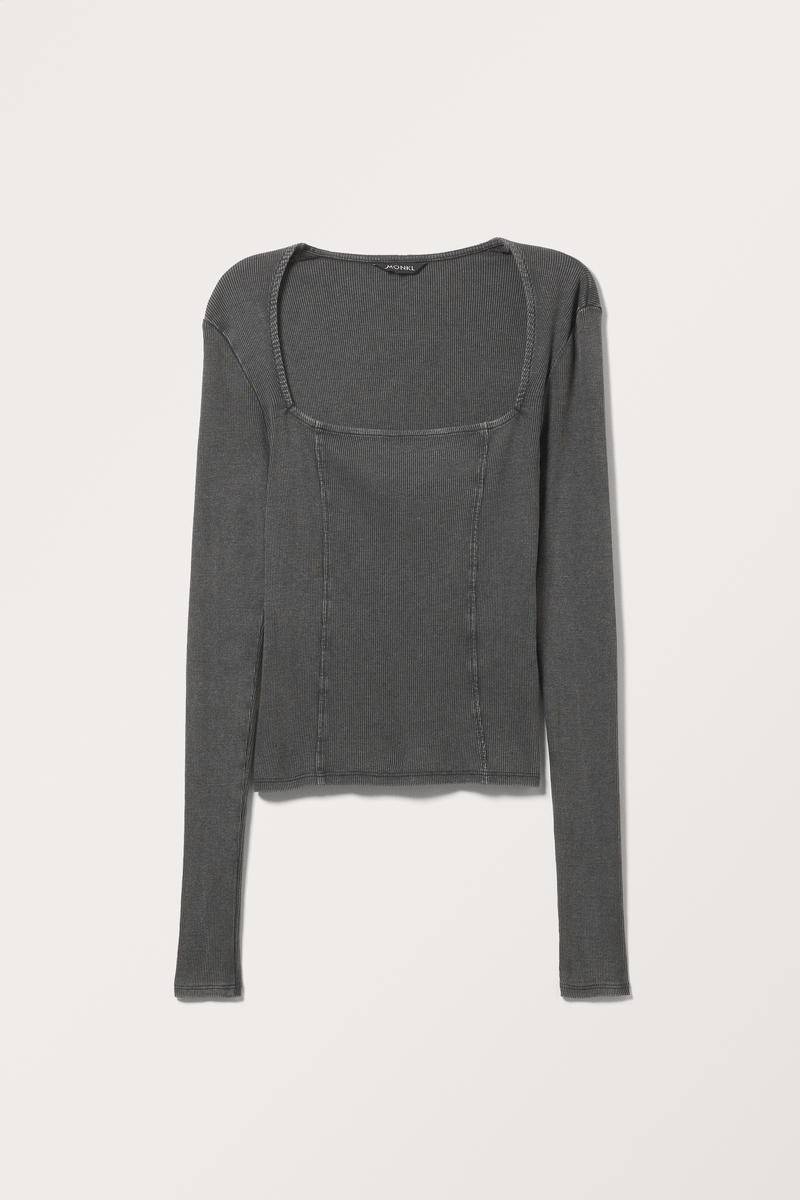 Geripptes Longsleeve Mit Quadratischem Ausschnitt - Schwarz von Monki