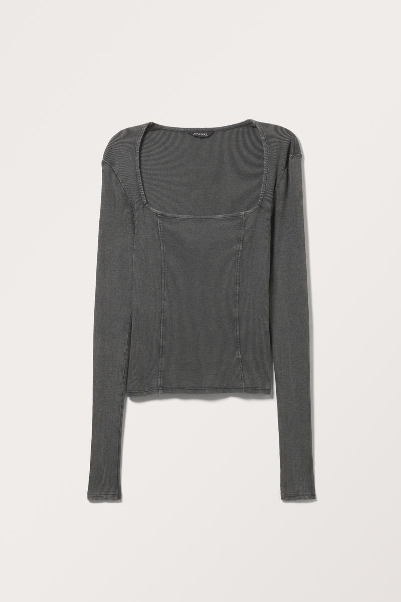 Geripptes Longsleeve Mit Quadratischem Ausschnitt - Schwarz Geripptes Longsleeve Mit Quadratischem Ausschnitt - Schwarz von Monki