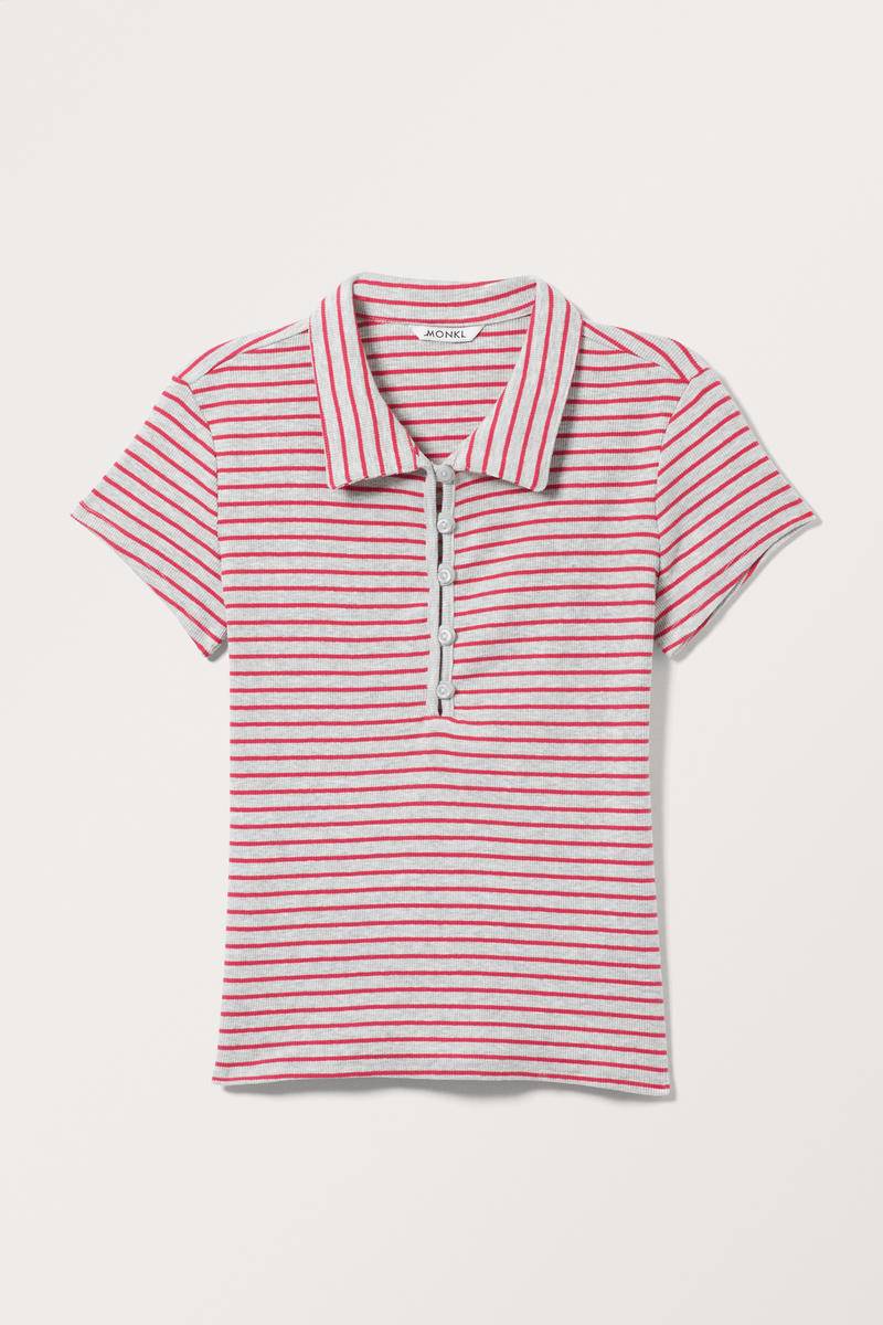 Geripptes Poloshirt Mit Kurzen Ärmeln - Grau von Monki