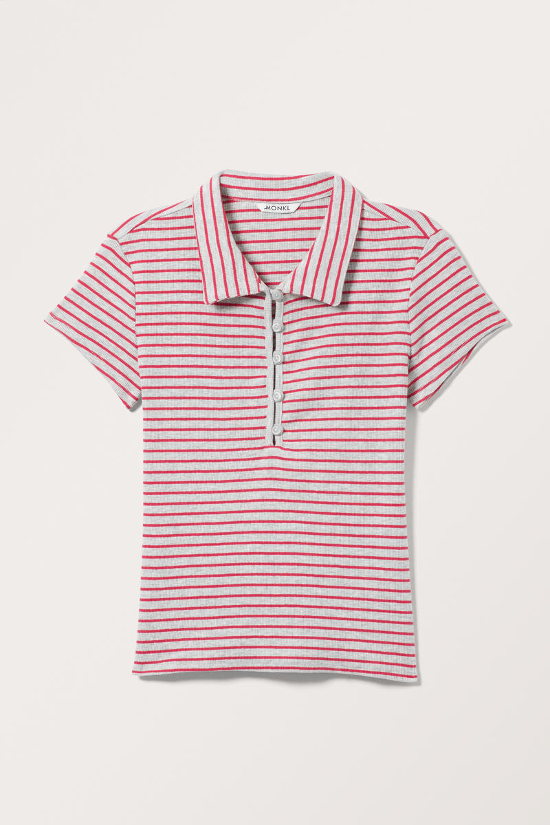 Geripptes Poloshirt Mit Kurzen Ärmeln - Grau Geripptes Poloshirt Mit Kurzen Ärmeln - Grau von Monki