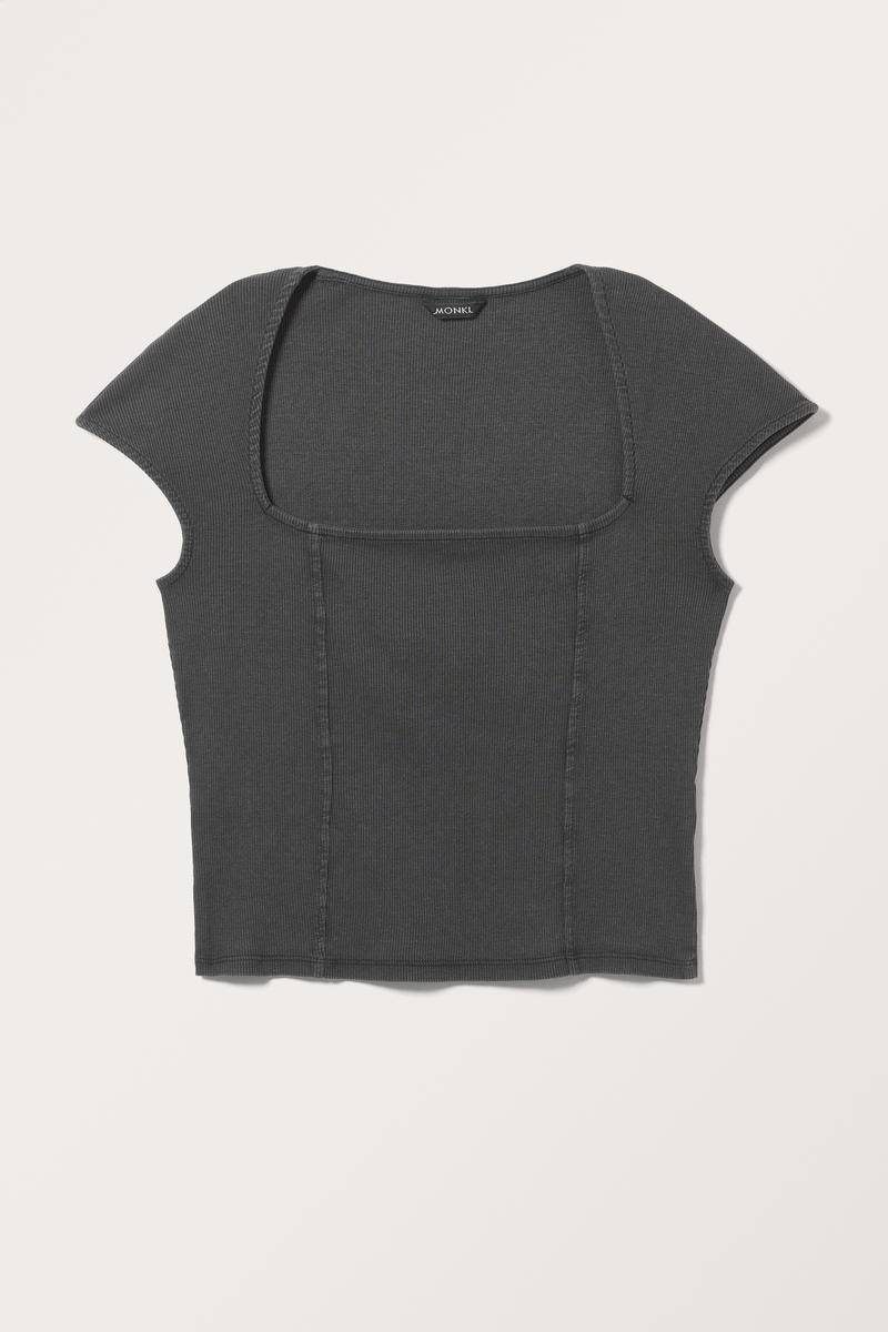 Geripptes Top Mit Eckigem Ausschnitt - Schwarz von Monki