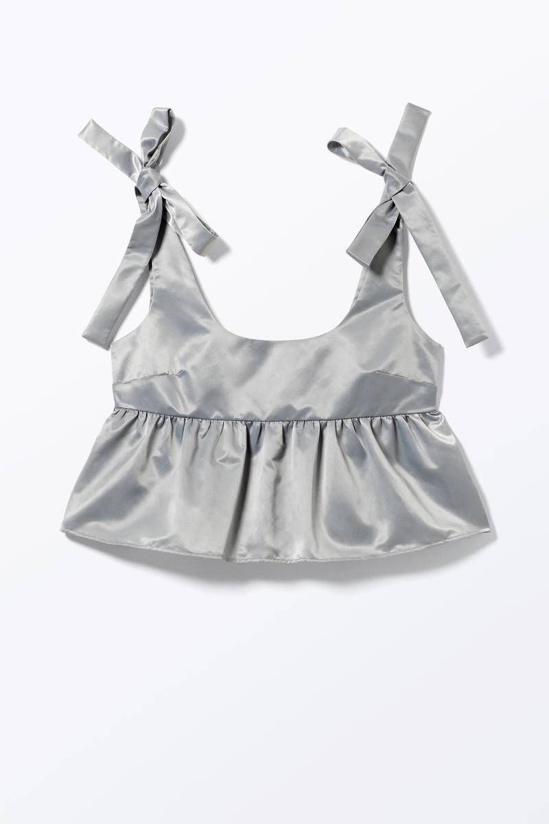 Gerüschte Schößchen-Bluse Aus Nylon - Grau von Monki