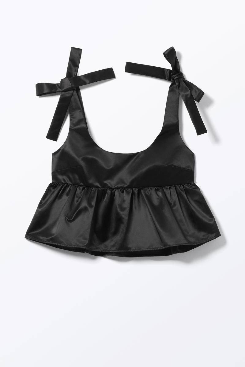Gerüschte Schößchen-Bluse Aus Nylon - Schwarz von Monki