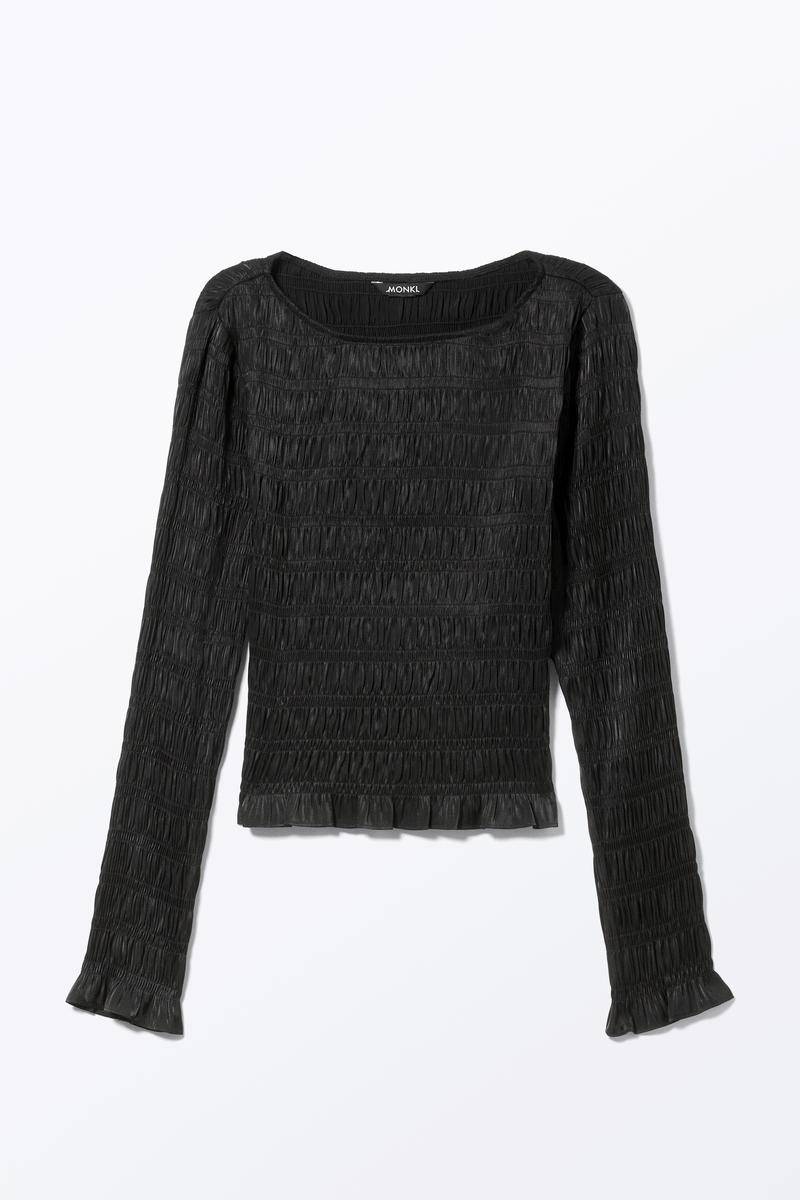 Gerüschtes Gesmoktes Top Mit U-Boot-Ausschnitt - Schwarz von Monki