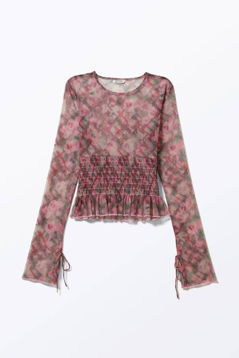 Gesmoktes Langärmeliges Mesh-Top - Rosa von Monki