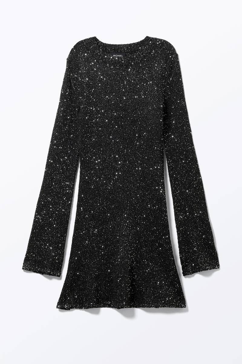 Gestricktes Langärmeliges Paillettenkleid - Schwarz von Monki