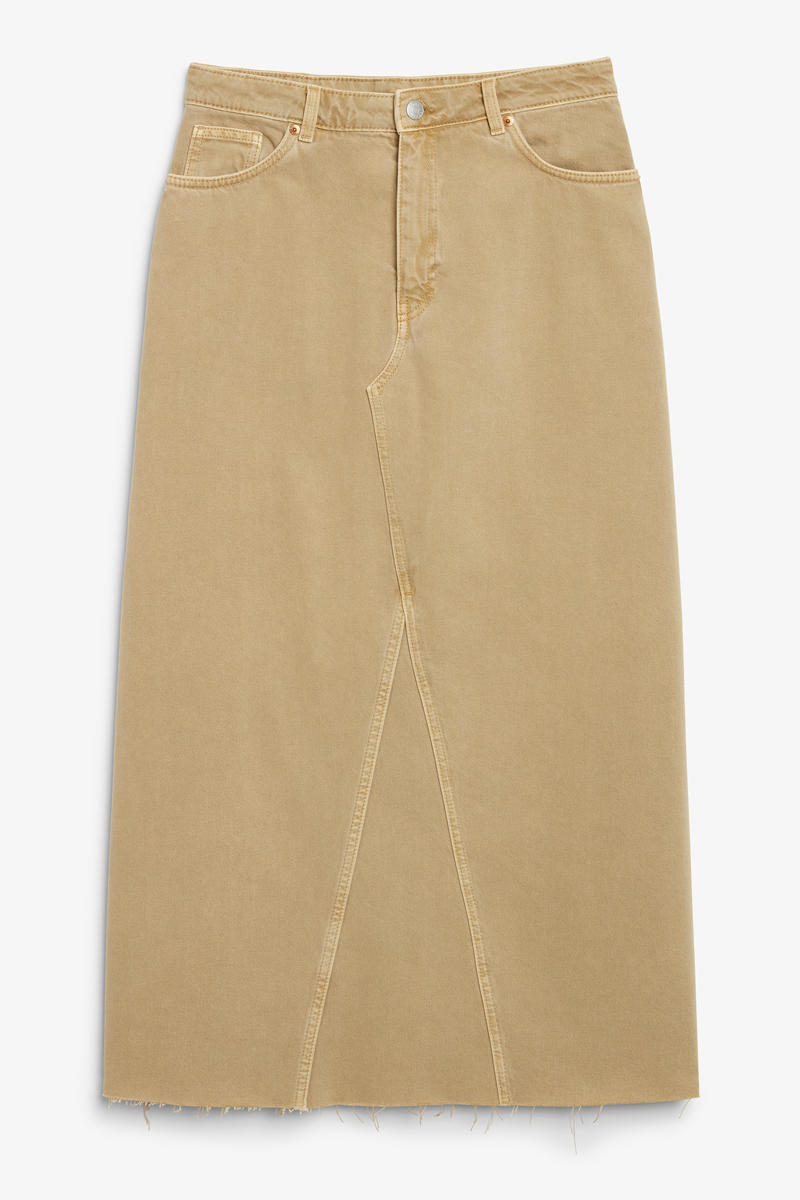 Jeansrock Mit Ausgefranstem Saum - Beige von Monki