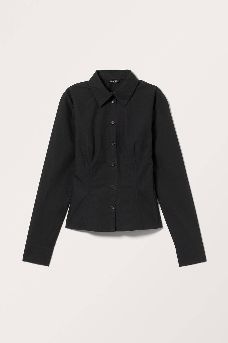 Körperbetontes Langarmhemd Aus Popeline - Schwarz von Monki