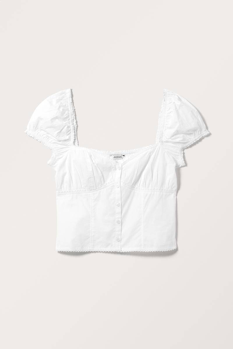 Kurzärmelige Popeline-Bluse Mit Puffärmeln - Weiß von Monki
