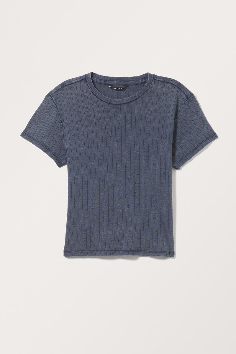 Kurzärmliges Pointelle-T-Shirt - Blau von Monki