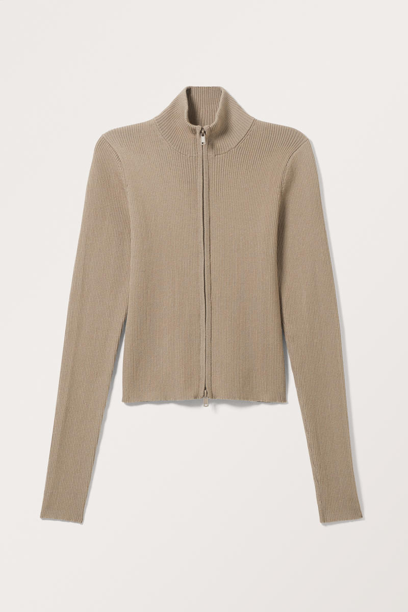 Kurze Strickjacke Mit Reißverschluss - Beige von Monki