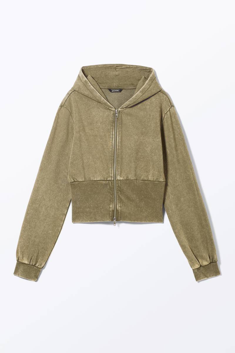 Kurzer Zip-Hoodie In Washed-Optik - Grün von Monki