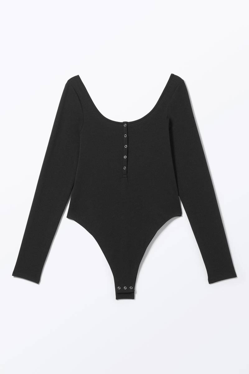 Langärmeliger Henley-Body Aus Baumwolle - Schwarz von Monki